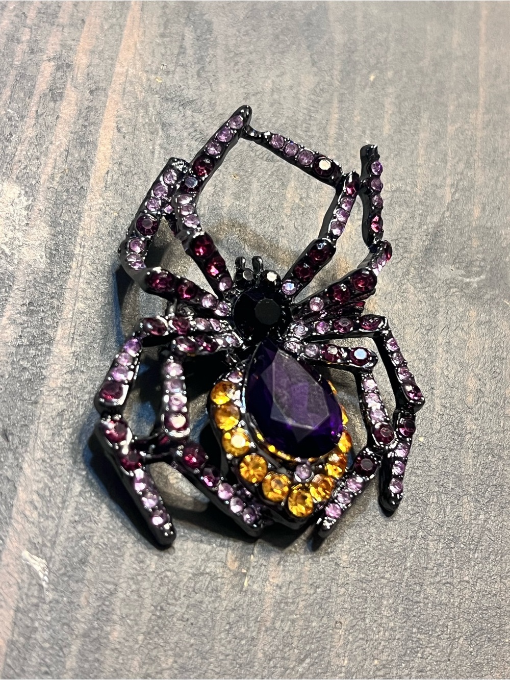 Gothic Spider Brooch with Purple and Gold Stones - Picture 3 of 4